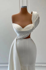Charming One Shoulder Mermaid Sleeveless Asymmetrical Stretch Satin Evening Prom Dress