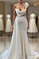 Charming One Shoulder Mermaid Sleeveless Asymmetrical Stretch Satin Evening Prom Dress