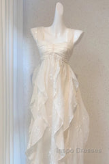 Chic A Line Straps Floral White Ankle Length Birthday Dress Birthday Outfits