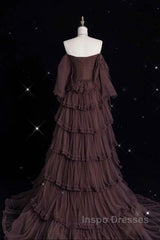 Chic Ball Gown Off The Shoulder Long Sleeves Evening Dress Tulle Long Evening Prom Dress