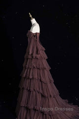 Chic Ball Gown Off The Shoulder Long Sleeves Evening Dress Tulle Long Evening Prom Dress