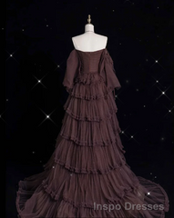 Chic Ball Gown Off The Shoulder Long Sleeves Evening Dress Tulle Long Prom Dresses