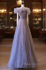 Classy A Line Off The Shoulder Lilac Tulle Long Evening Dress Evening Prom Dress