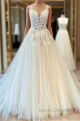 Classy Long Princess Sweetheart Tulle Appliques Lace Wedding Dress