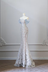 Classy Mermaid Off The Shoulder Neckline Sequin Ruffles Long Evening Dress Evening Prom Dress