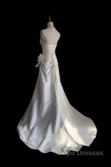 Classy Mermaid Spaghetti Straps White Satin Long Wedding Dress Bridal Dress