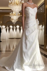 Classy Mermaid Spaghetti Straps White Satin Long Wedding Dress Bridal Dress
