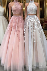 Custom made two pieces tulle long Evening Prom Dress, lace evening Dress