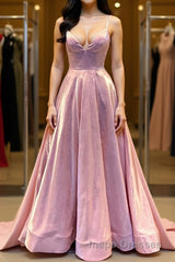 Custom Made V Neck Backless Pink Evening Prom Dress, Backless Pink Formal Dress, Simple Pink Evening Dress