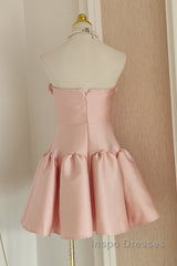 Cute A Line Strapless Pink Satin Travel Vacation Dress Short Birthday Dress