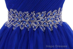 Cute Blue Sweetheart Tulle Cocktail Dress Homecoming Dress With Beading, Short Prom Dress