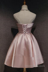 Cute Pink Satin Scoop Knee Length Short Evening Prom Dress Homecoming Dress, Pink Formal Dress