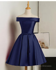 Cute Simple Short Satin Party Dress , Off Shoulder Prom Dress
