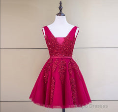 Cute Tulle V-neckline Beaded Short Prom Dress, Homecoming Dresses 2025