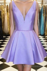Cute V Neck Satin Short Evening Prom Dress, V Neck Homecoming Dress, Formal Evening Dress
