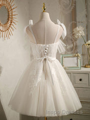 Cute white tulle lace short Evening Prom Dress, white homecoming Dress