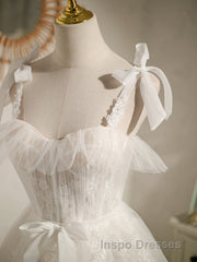 Cute white tulle lace short Evening Prom Dress, white homecoming Dress