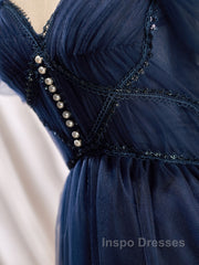 Dark Blue A-Line Short Evening Prom Dress, Dark Blue Homecoming Dress