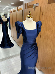 Dark Blue Blue Long Mermaid Evening Prom Dress With Slit, Dark Blue Party Dress