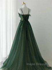 Dark Green Long Beaded A-Line Evening Dress Party Dress Evening Prom Dress Formal Dress December Wedding Guest Dress