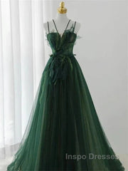 Dark Green Long Beaded A-Line Evening Dress Party Dress Evening Prom Dress Formal Dress December Wedding Guest Dress
