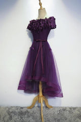 Dark Purple High Low Homecoming Dress, Cute Formal Dress, Evening Prom Dress
