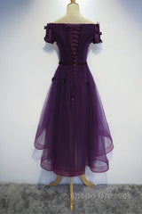 Dark Purple High Low Homecoming Dress, Cute Formal Dress, Evening Prom Dress