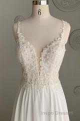 Deep V Neck White Lace Long Evening Prom Dress, Long White Formal Dress, White Lace Evening Dress, White Bridesmaid Dress