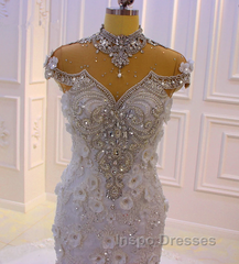 Delicate Sleeveless Beading Sheer Tulle Appliques Mermaid Sparkling Wedding Dress