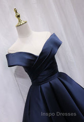 A-Line Satin Off the Shoulder Short Evening Prom Dress, Mini Evening Prom Party Dress