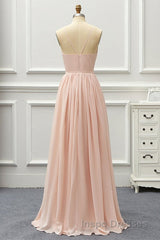 Elegant A Line V Neck Pink Long Evening Prom Dress, Pink Formal Graduation Evening Dress