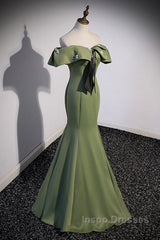 Elegant And Noble Clover Green Off The Shoulder Sleeveless Fishtail Evening Dress With Clover Green Off The Back Strap And Ground Length Evening Prom Dress