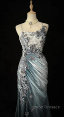 Elegant Chiffon Mermaid Gown  For Evening Prom&Party Spaghetti Strap Sequined Applique Evening Gown