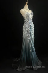 Elegant Chiffon Mermaid Gown  For Evening Prom&Party Spaghetti Strap Sequined Applique Evening Gown