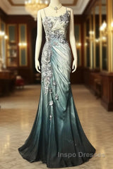 Elegant Chiffon Mermaid Gown  For Evening Prom&Party Spaghetti Strap Sequined Applique Evening Gown
