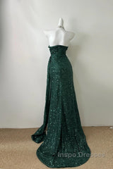 Elegant Dark Green Sweetheart Neck Mermaid Long Evening Prom Dress Sequin Strapless Formal Evening Dress