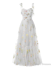 Elegant Embroidery White Prom Dresses Sweetheart Spaghetti Straps A Line Party Dress Long Simple Formal Dress