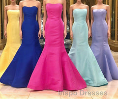 Elegant Mermaid Yellow Strapless Satin Long Evening Prom Dress Classy