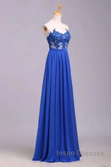 Elegant Strapless Chiffon Evening Lace Appliques Long Evening Prom Dress Royal Blue