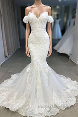 Elegant Sweetheart Short Sleeves Lace Mermaid Wedding Dress