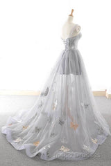 Gray Long Evening Prom Dress with Butterfly, New Arrival Unique Evening Prom Dress