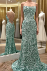 Sparkly Mint Sequin Mermaid Long Party Evening Prom Dress for Women, Shiny Evening Prom Dress
