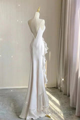 Simple Mermaid Evening Prom Gown With Ruffles, Spaghetti Straps Backless Dress For Date