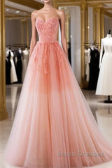 Fairy A Line Strapless Ombre Pink Tulle Evening Prom Dress For Teens