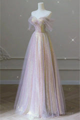 Fantasy Purple Bling Sequined Prom Dress Off Shoulder
