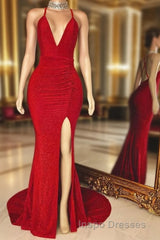 V-neck Cross Back Sleeveless Long Mermaid Evening Prom Dress