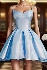 Blue satin short Evening Prom dress homecoming dress
