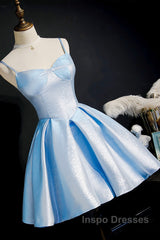 Blue satin short Evening Prom dress homecoming dress