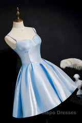 Blue satin short Evening Prom dress homecoming dress
