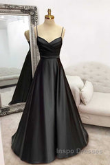 Floor-Length Satin Green Evening Prom Dress A-Line  With Pleated